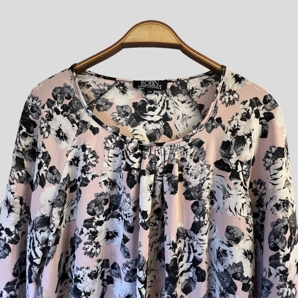 Sale Robin Women’s Blouse S/M Pink Floral Print Long Sleeves - Picture 7 of 10